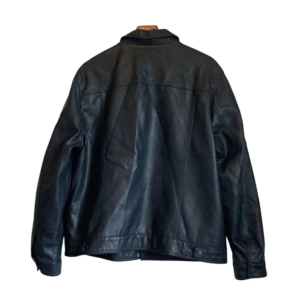 Levis Mens Faux Leather Trucker Jacket Black Full Zip XXL Extra Large Regular